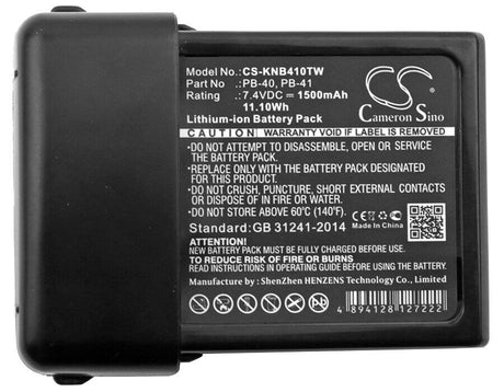7.4V, Li-ion, 1500mAh, Two-Way Radio battery fits Kenwood, Pb-40, Tk-2118, Tk-3118, 11.1Wh Two-Way Radio Cameron Sino Technology Limited