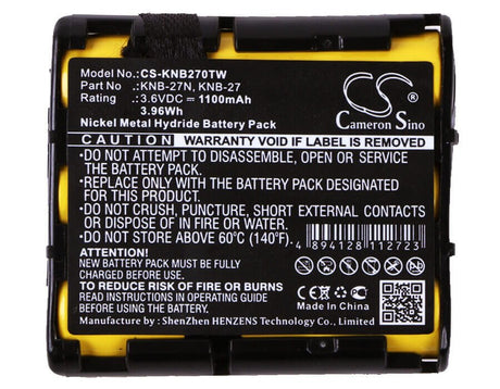 3.6V, Ni-MH, 1100mAh, Two-Way Radio battery fits Kenwood, Knb-27, Tk-3130, Tk-3131, 3.96Wh Two-Way Radio Cameron Sino Technology Limited