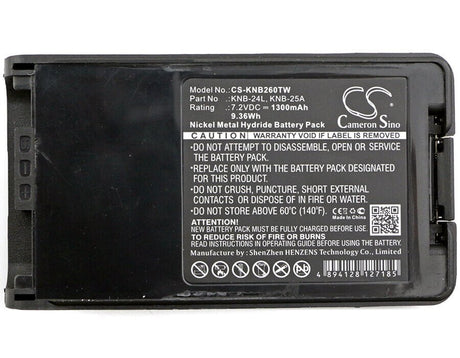 7.2V, Ni-MH, 1300mAh, Two-Way Radio battery fits Kenwood, Knb-24l, Fth1010, Nx-220, 9.36Wh Two-Way Radio Cameron Sino Technology Limited