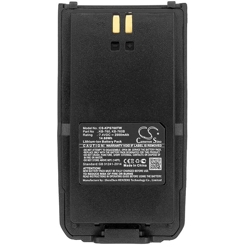 7.4V, Li-ion, 2000mAh, Two-Way Radio battery fits Kirisun, Kb-760, Dp405, Dpp418d, 14.8Wh Two-Way Radio Cameron Sino Technology Limited