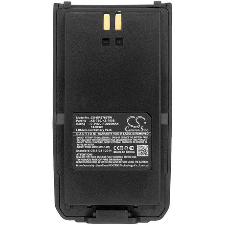 7.4V, Li-ion, 2000mAh, Two-Way Radio battery fits Kirisun, Kb-760, Dp405, Dpp418d, 14.8Wh Two-Way Radio Cameron Sino Technology Limited