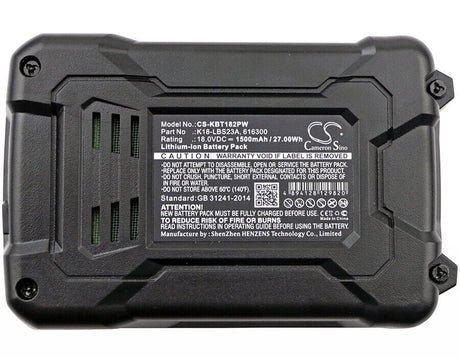 18.0V, Li-ion, 1500mAh, Power Tools battery fits Kobalt, 616300, K18ld-26a, 27Wh Power Tools Cameron Sino Technology Limited (Suspended)