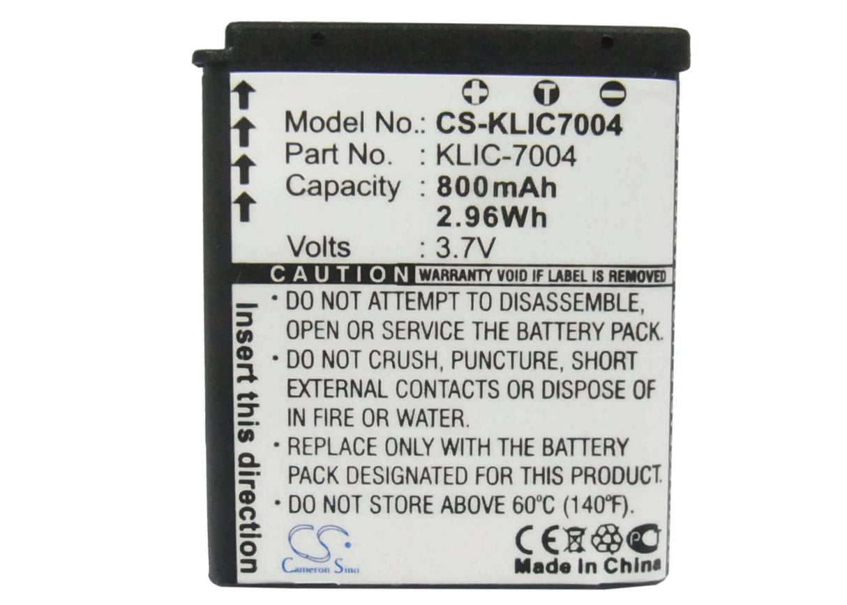 3.7V, Li-ion, 800mAh, Camera battery fits Kodak, Klic-7004, Easyshare M1033, Easyshare M1093 Is, 2.96Wh Camera Cameron Sino Technology Limited (Camera)