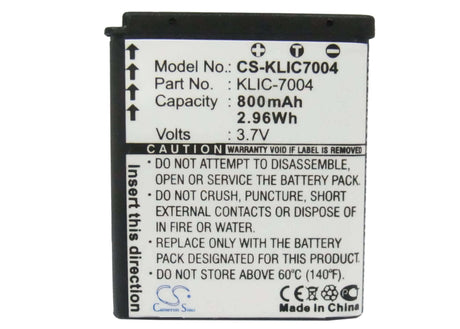 3.7V, Li-ion, 800mAh, Camera battery fits Kodak, Klic-7004, Easyshare M1033, Easyshare M1093 Is, 2.96Wh Camera Cameron Sino Technology Limited (Camera)