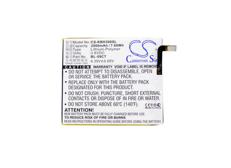 3.8V, Li-Polymer, 2000mAh, SmartPhone battery fits Koobee, Bl-59ct, H3, 7.6Wh Mobile, SmartPhone Cameron Sino Technology Limited (Suspended)