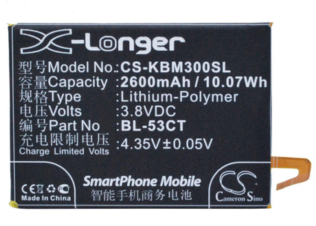 3.8V, Li-Polymer, 2650mAh, SmartPhone battery fits Koobee, Bl-53ct, M3, 10.07Wh Mobile, SmartPhone Cameron Sino Technology Limited (Smartphone)
