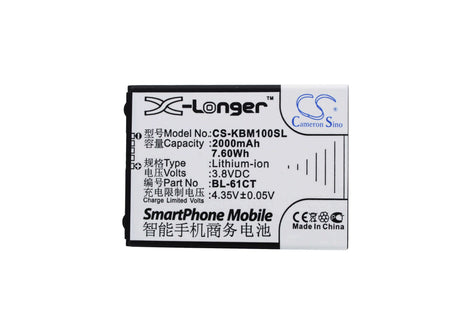 3.8V, Li-ion, 2000mAh, SmartPhone battery fits Koobee, Bl-61ct, M100, S100, 7.6Wh Mobile, SmartPhone Cameron Sino Technology Limited (Smartphone)
