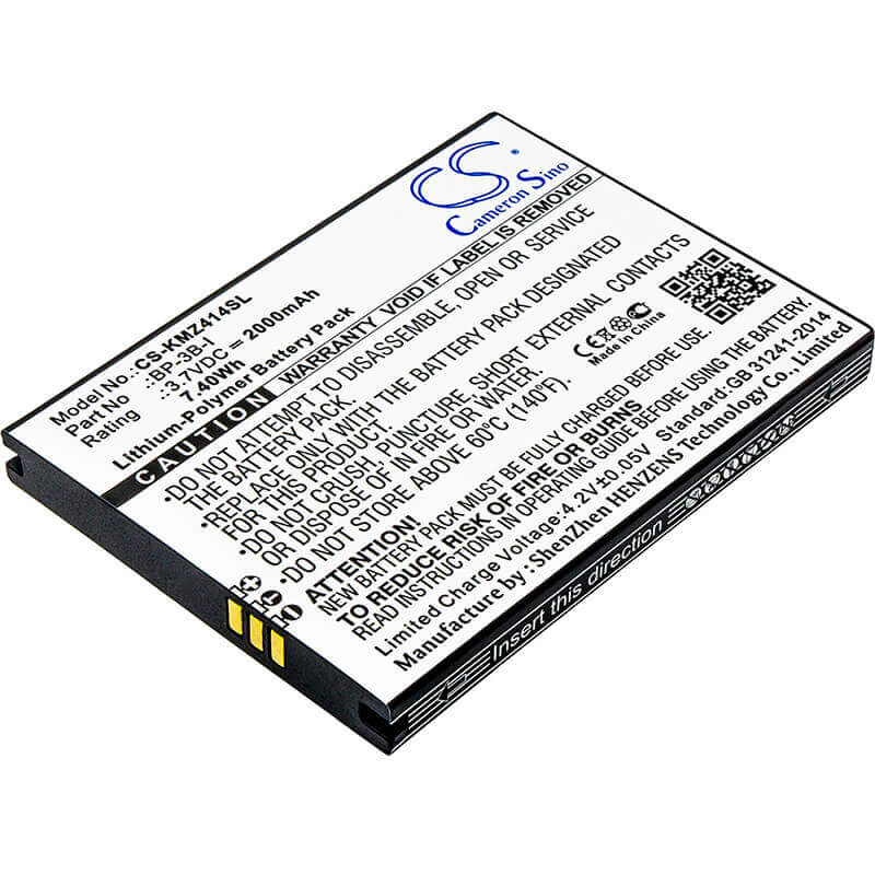 3.7V, Li-Polymer, 2000mAh, SmartPhone battery fits Kruger&matz, Bp-3b-i, Drive, Drive 2, 7.4Wh Mobile, SmartPhone Cameron Sino Technology Limited (Suspended)