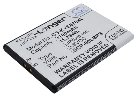 3.8V, Li-ion, 3100mAh, SmartPhone battery fits Kyocera, 5aaxbt076gea, Brigadier, Duraforce, 11.78Wh Mobile, SmartPhone Cameron Sino Technology Limited (Smartphone)