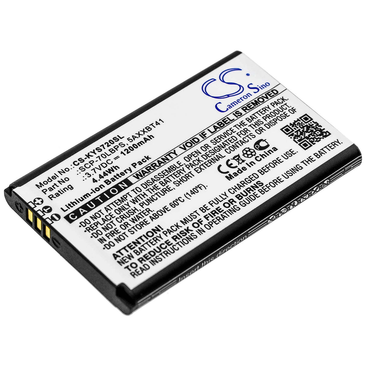 3.8V, Li-ion, 1200mAh, SmartPhone battery fits Kyocera, 5axxbt41, Cadence Lte, S2720, 4.56Wh Mobile, SmartPhone Cameron Sino Technology Limited (Smartphone)