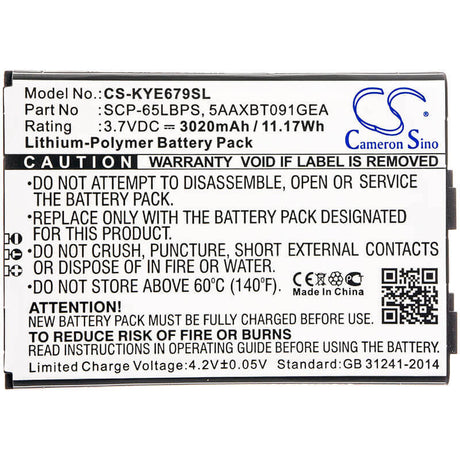 3.7V, Li-Polymer, 3020mAh, SmartPhone battery fits Kyocera, 5aaxbt091gea, Duraforce Xd, E6790, 11.17Wh Mobile, SmartPhone Cameron Sino Technology Limited (Smartphone)