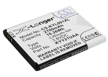 3.8V, Li-ion, 2700mAh, SmartPhone battery fits Kyocera, Kyy21uaa, Urbano L01, 10.26Wh Mobile, SmartPhone Cameron Sino Technology Limited (Suspended)