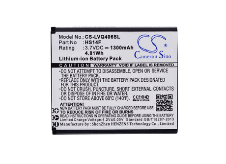 3.7V, Li-ion, 1300mAh, SmartPhone battery fits Lava, Hs14f, Iris 352e, Iris 402e, 4.81Wh Mobile, SmartPhone Cameron Sino Technology Limited (Suspended)