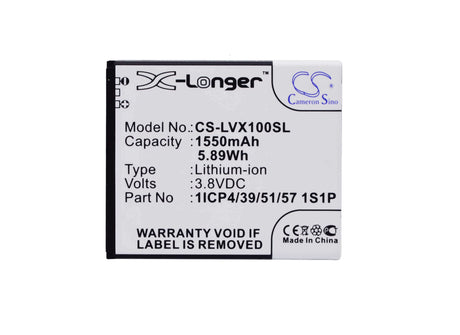 3.8V, Li-ion, 1550mAh, SmartPhone battery fits Lava, 1icp4/39/51/57 1s1p, Iris X1 Atoms, 5.89Wh Mobile, SmartPhone Cameron Sino Technology Limited (Suspended)
