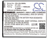 3.8V, Li-ion, 1400mAh, SmartPhone battery fits Leagoo, Bt-450, Lead 3, Lead 3s, 5.32Wh Mobile, SmartPhone Cameron Sino Technology Limited (Suspended)