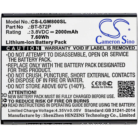 3.8V, Li-ion, 2000mAh, SmartPhone battery fits Leagoo, Bt-572p, M5 Max, M8, 7.6Wh Mobile, SmartPhone Cameron Sino Technology Limited (Smartphone)