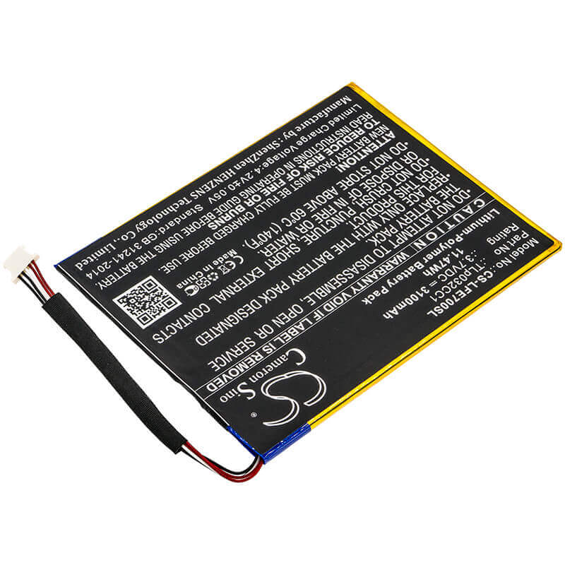 3.7V, Li-Polymer, 3100mAh, Tablet battery fits Leapfrog, Tlp032cc1, 31576, Epic 7, 11.47Wh Tablet Cameron Sino Technology Limited
