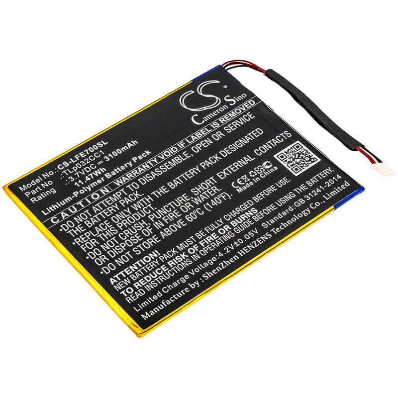 3.7V, Li-Polymer, 3100mAh, Tablet battery fits Leapfrog, Tlp032cc1, 31576, Epic 7, 11.47Wh Tablet Cameron Sino Technology Limited