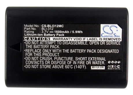 3.7V, Li-ion, 1600mAh, Camera battery fits Leica, Bli-312, Bm8, M8, 5.92Wh Camera Cameron Sino Technology Limited (Camera)