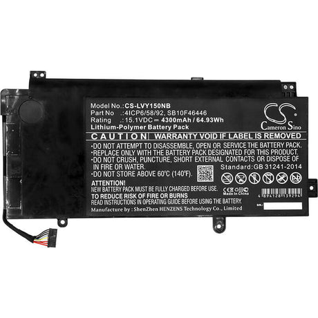 Battery For Lenovo, 20dq001kus, Thinkpad Yoga 15, 15.1v, 4300mah - 64.93wh Notebook, Laptop Cameron Sino Technology Limited   