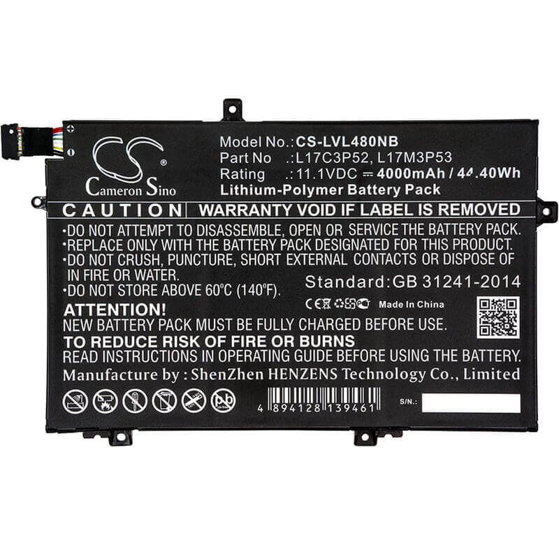 Notebook battery For Lenovo, 20ls0015uk, 20ls0016mh, 20ls001wau 11.1v, 4000mah - 44.40wh Notebook, Laptop Cameron Sino Technology Limited
