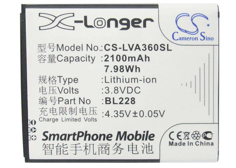 3.8V, Li-ion, 2100mAh, SmartPhone battery fits Lenovo, Bl228, A360t, 7.98Wh Mobile, SmartPhone Cameron Sino Technology Limited (Smartphone)