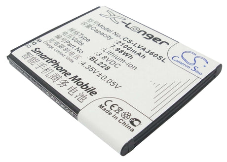 3.8V, Li-ion, 2100mAh, SmartPhone battery fits Lenovo, Bl228, A360t, 7.98Wh Mobile, SmartPhone Cameron Sino Technology Limited (Smartphone)