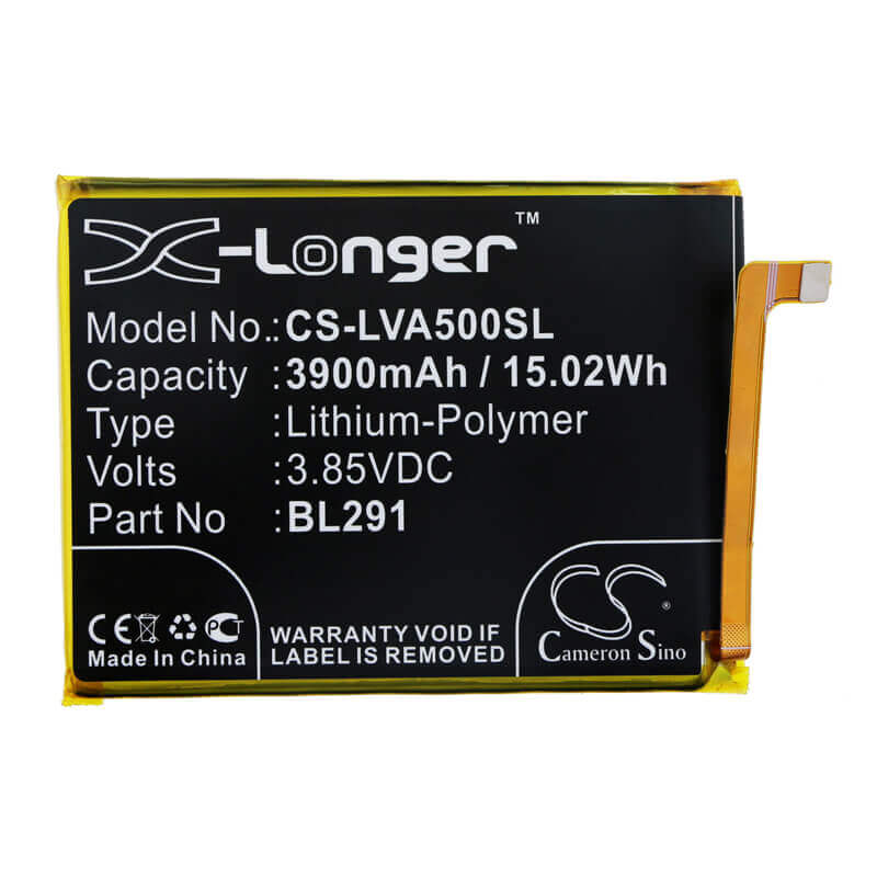 3.85V, Li-Polymer, 3900mAh, SmartPhone battery fits Lenovo, Bl291, A5, L18021, 15.02Wh Mobile, SmartPhone Cameron Sino Technology Limited (Smartphone)