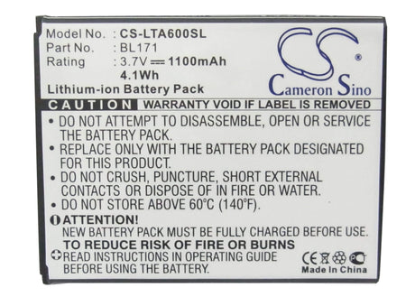3.7V, Li-ion, 1450mAh, SmartPhone battery fits Lenovo, Bl171, A356, A368, 5.37Wh Mobile, SmartPhone Cameron Sino Technology Limited (Smartphone)