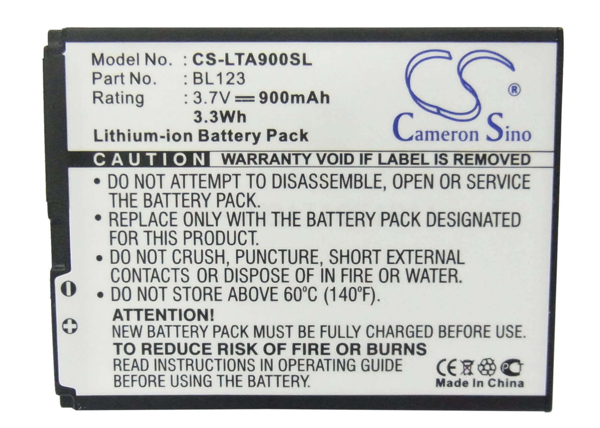 3.7V, Li-ion, 900mAh, SmartPhone battery fits Lenovo, Bl123, A900, 3.33Wh Mobile, SmartPhone Cameron Sino Technology Limited (Smartphone)