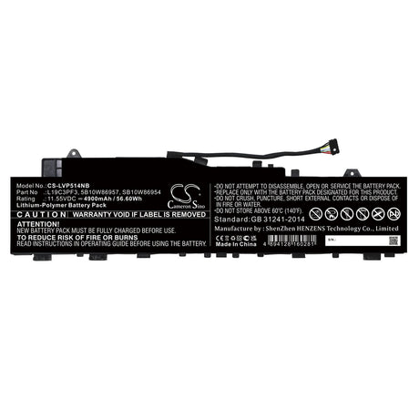 Battery For Lenovo, Ideapad 5 14, Ideapad 5 14are, Ideapad Slim5-14iil 11.55v, 4900mah - 56.60wh Notebook, Laptop Cameron Sino Technology Limited   