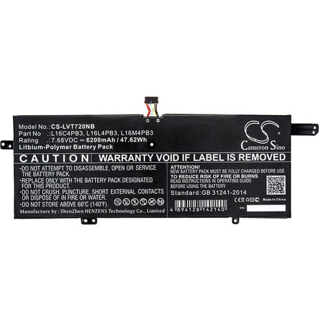 Notebook battery For Lenovo, Ideapad 720s, Ideapad 720s-13, 6200mah - 47.62wh Notebook, Laptop Cameron Sino Technology Limited   
