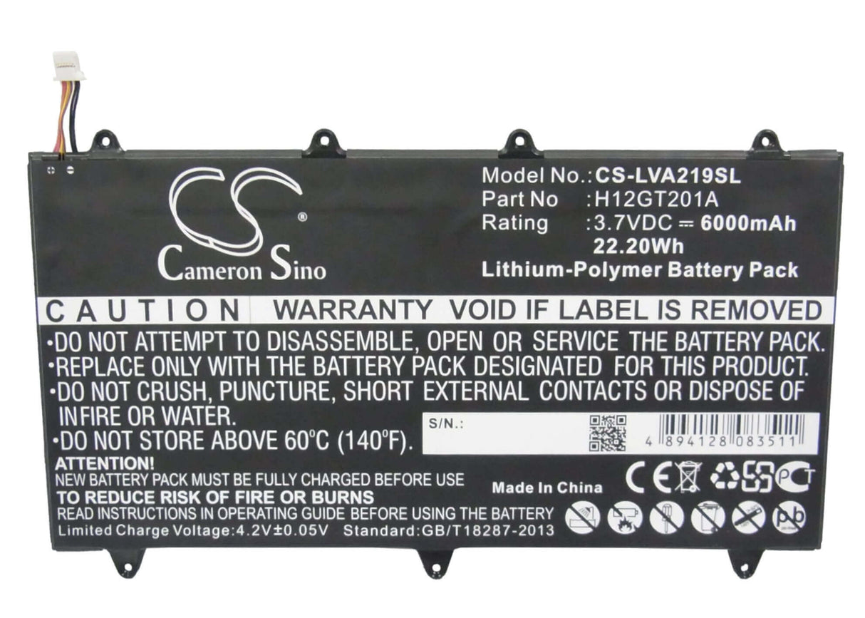 3.7V, Li-Polymer, 6000mAh, Tablet battery fits Lenovo, H12gt201a, A2109a-f, Ideapad A2109, 22.20Wh Tablet Cameron Sino Technology Limited