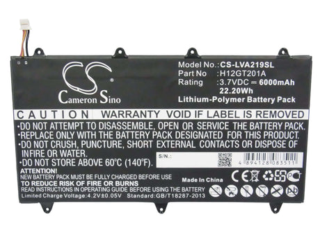 3.7V, Li-Polymer, 6000mAh, Tablet battery fits Lenovo, H12gt201a, A2109a-f, Ideapad A2109, 22.20Wh Tablet Cameron Sino Technology Limited