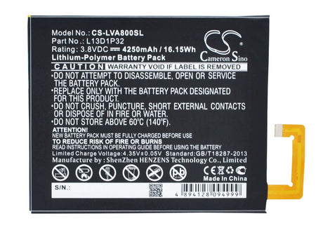 3.8V, Li-Polymer, 4250mAh, Tablet battery fits Lenovo, L13d1p32, Ideapad A5500, Ideapad A8, 16.15Wh Tablet Cameron Sino Technology Limited