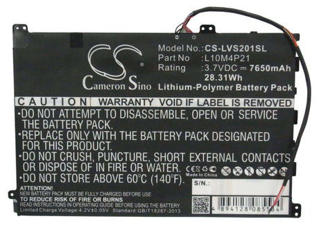 3.7V, Li-Polymer, 7650mAh, Tablet battery fits Lenovo, L10m4p21, Ideapad S2010, 28.31Wh Tablet Cameron Sino Technology Limited (Suspended)