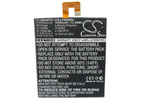 3.8V, Li-Polymer, 3550mAh, Tablet battery fits Lenovo, L13d1p31, A3500, A3500fl 7", 13.49Wh Tablet Cameron Sino Technology Limited