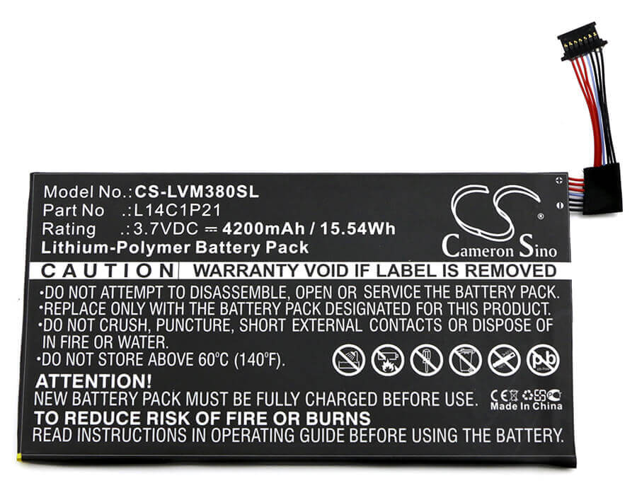 3.7V, Li-Polymer, 4200mAh, Tablet battery fits Lenovo, L14c1p21, Ideatab Miix 3, Miix3-830, 15.54Wh Tablet Cameron Sino Technology Limited