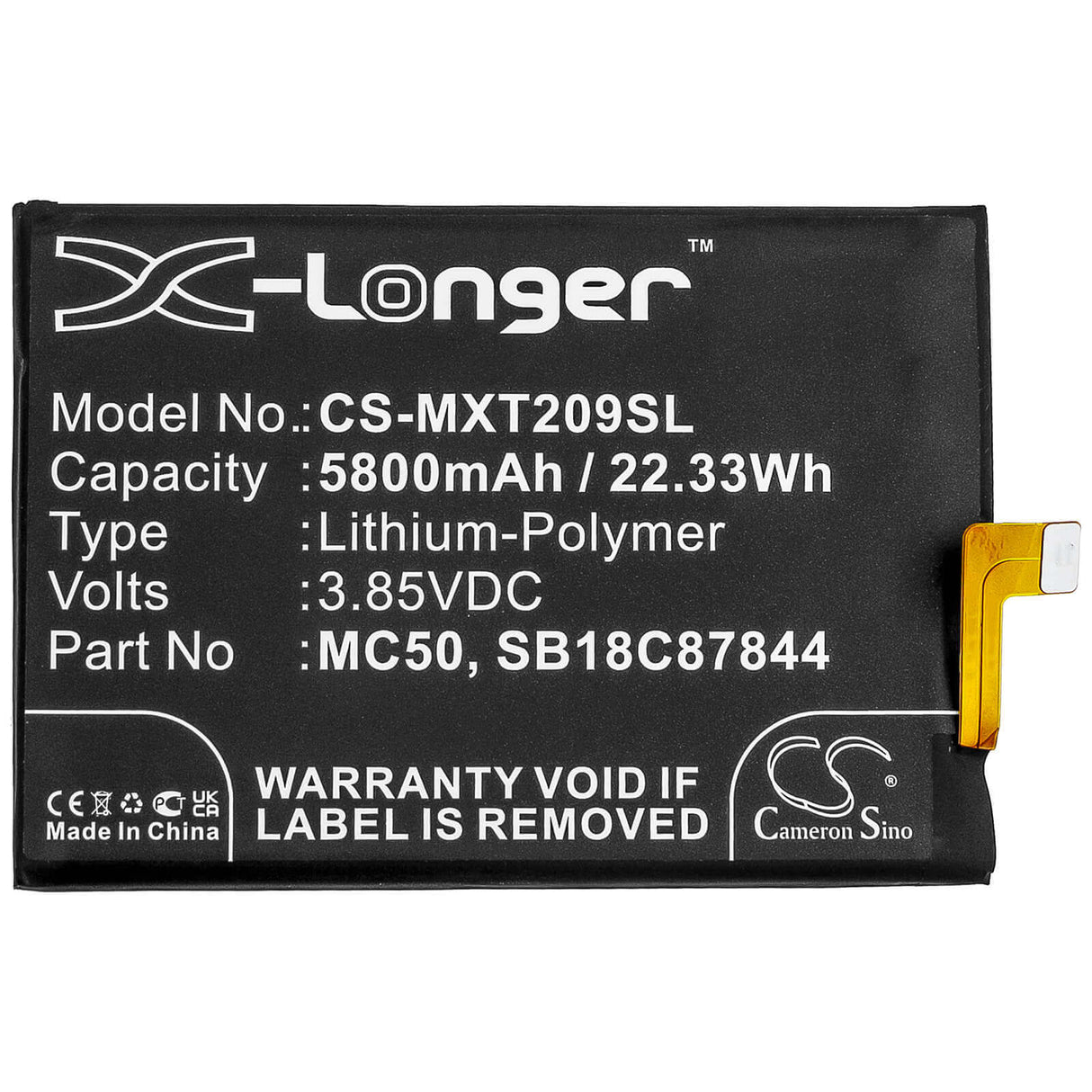 3.85V, Li-Polymer, 5800mAh, SmartPhone battery fits Lenovo, Motorola, Mc50, K12 Pro, K12 Pro 2020, 22.33Wh Mobile, SmartPhone Cameron Sino Technology Limited (Smartphone)