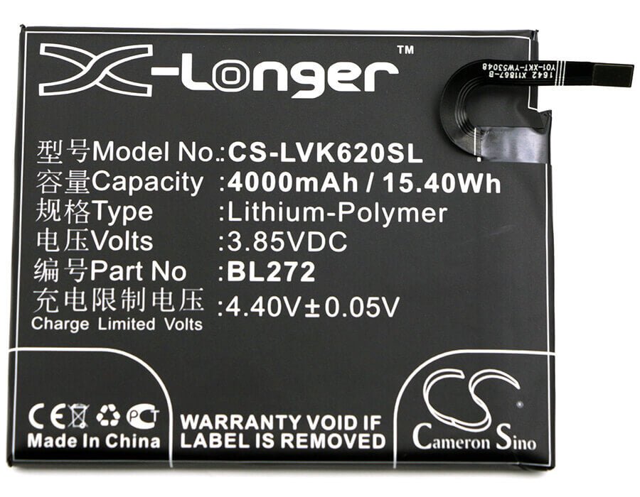3.85V, Li-Polymer, 4000mAh, SmartPhone battery fits Lenovo, Bl272, K33a42, Vibe K6 Power, 15.4Wh Mobile, SmartPhone Cameron Sino Technology Limited (Smartphone)