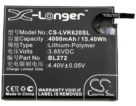 3.85V, Li-Polymer, 4000mAh, SmartPhone battery fits Lenovo, Bl272, K33a42, Vibe K6 Power, 15.4Wh Mobile, SmartPhone Cameron Sino Technology Limited (Smartphone)