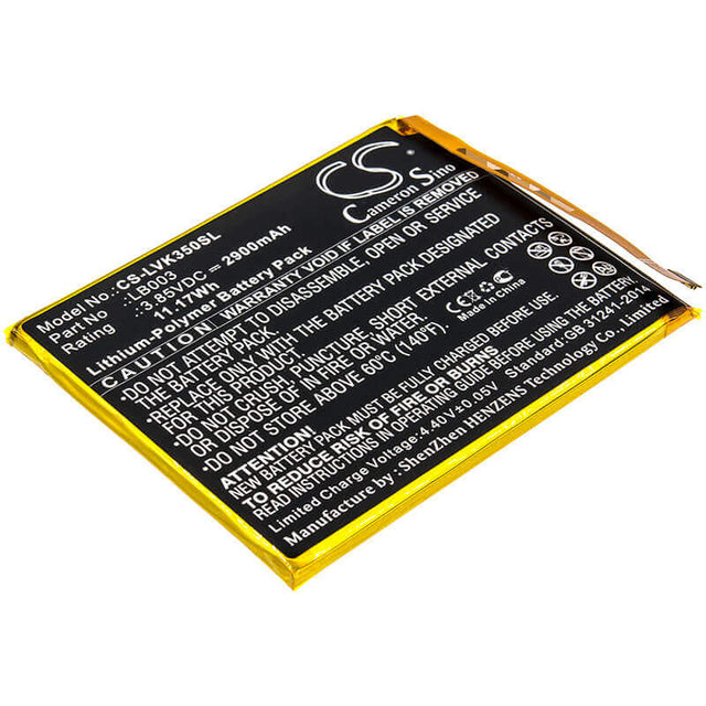 3.85V, Li-Polymer, 2900mAh, SmartPhone battery fits Lenovo, Lb003, K350t, K5, 11.17Wh Mobile, SmartPhone Cameron Sino Technology Limited (Smartphone)