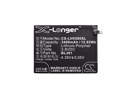 3.8V, Li-Polymer, 3400mAh, SmartPhone battery fits Lenovo, Bl261, A7020a48, K5 Note, 12.92Wh Mobile, SmartPhone Cameron Sino Technology Limited (Smartphone)