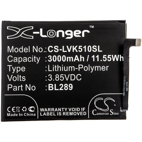 3.85V, Li-Polymer, 3000mAh, SmartPhone battery fits Lenovo, Bl289, K5 Play, L38021, 11.55Wh Mobile, SmartPhone Cameron Sino Technology Limited (Smartphone)