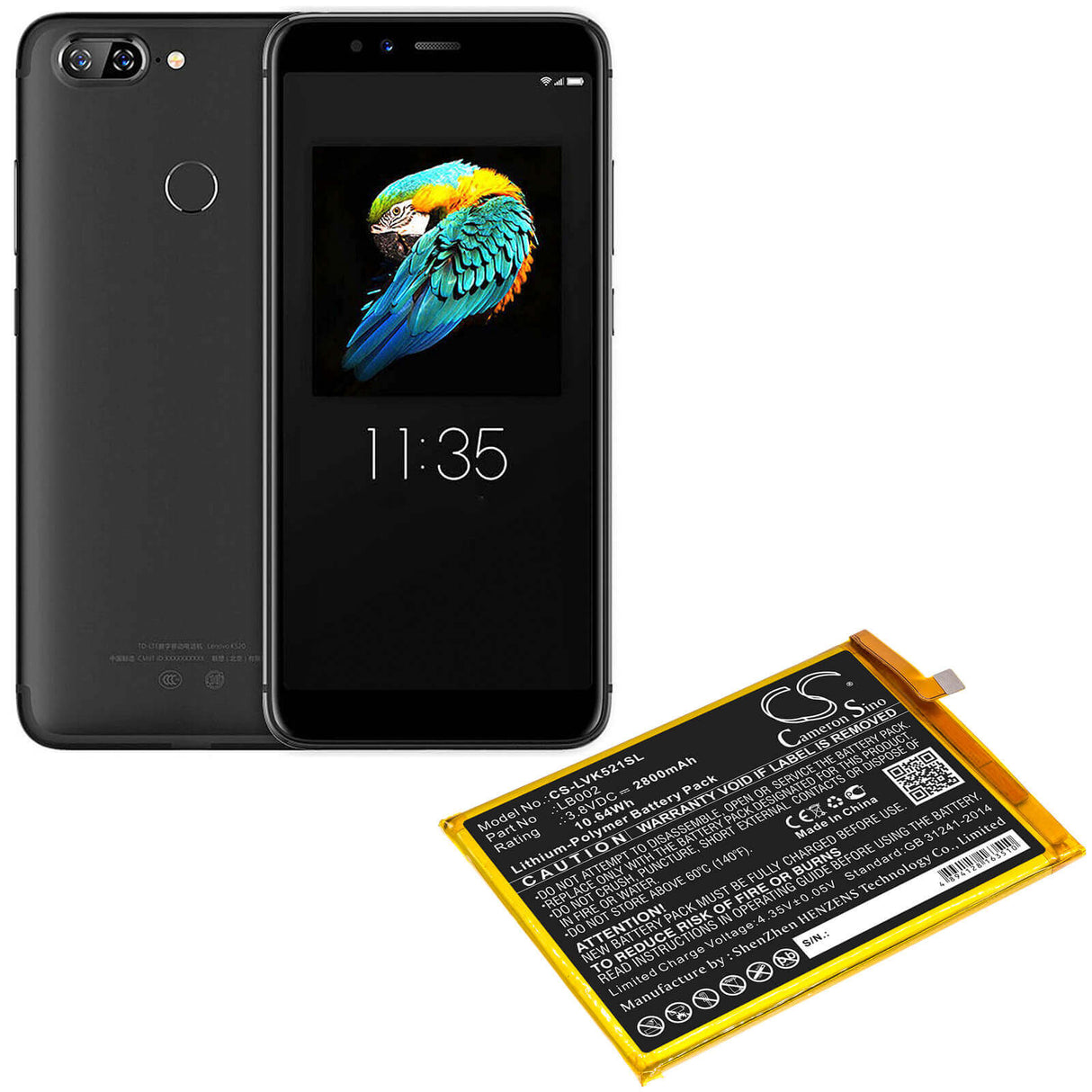 3.8V, Li-Polymer, 2800mAh, SmartPhone battery fits Lenovo, Lb002, K520, K520t Pro, 10.64Wh Mobile, SmartPhone Cameron Sino Technology Limited (Smartphone)