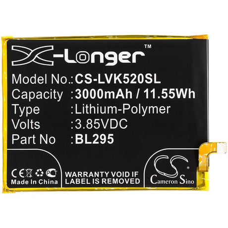 3.85V, Li-Polymer, 3000mAh, SmartPhone battery fits Lenovo, Bl295, K5s, K5s Td-lte Dual Sim, 11.55Wh Mobile, SmartPhone Cameron Sino Technology Limited (Smartphone)
