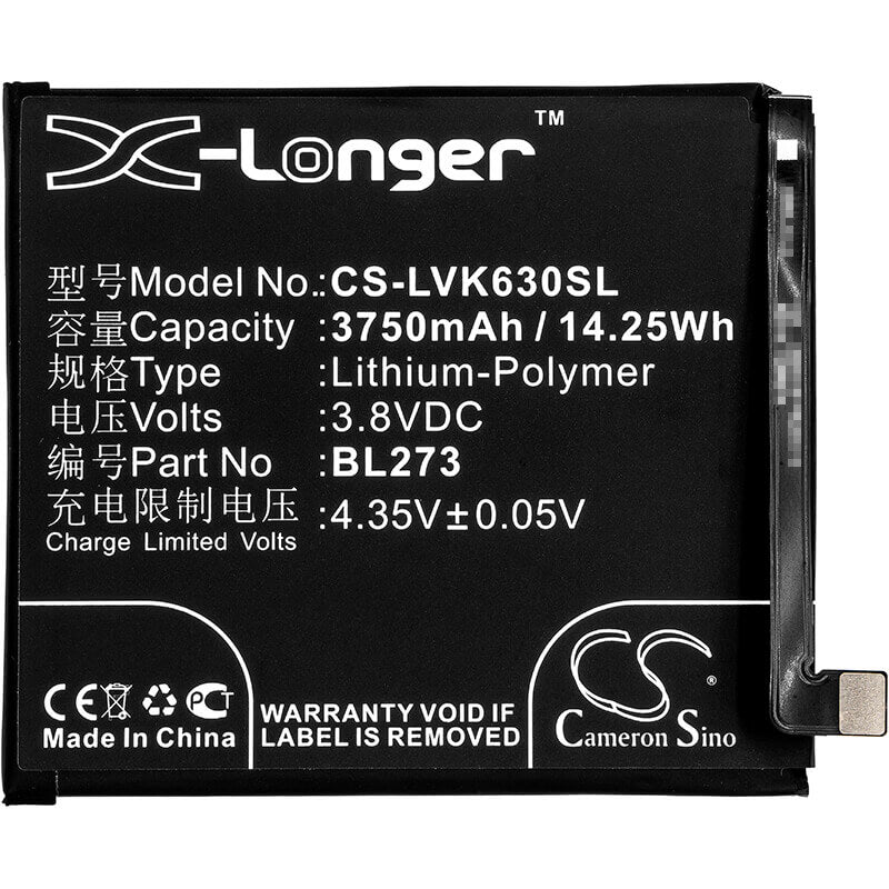 3.8V, Li-Polymer, 3750mAh, SmartPhone battery fits Lenovo, Bl273, K6 Note, K6 Note Dual Sim, 14.25Wh Mobile, SmartPhone Cameron Sino Technology Limited (Smartphone)