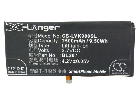 3.7V, Li-Polymer, 2500mAh, SmartPhone battery fits Lenovo, Bl207, K100, K900, 9.25Wh Mobile, SmartPhone Cameron Sino Technology Limited (Smartphone)