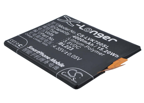 3.8V, Li-Polymer, 4000mAh, SmartPhone battery fits Lenovo, Bl223, K7, K920, 15.2Wh Mobile, SmartPhone Cameron Sino Technology Limited (Smartphone)