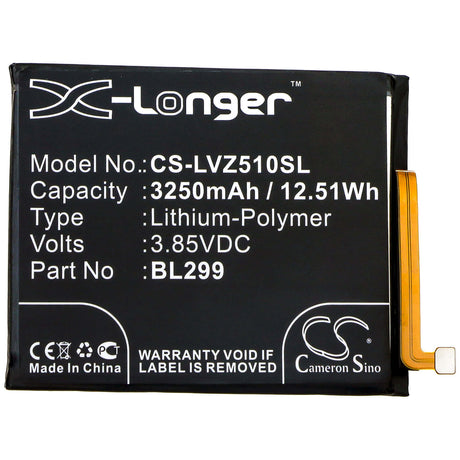 3.85V, Li-Polymer, 3250mAh, SmartPhone battery fits Lenovo, Bl299, L78071, Z5s, 12.51Wh Mobile, SmartPhone Cameron Sino Technology Limited (Smartphone)
